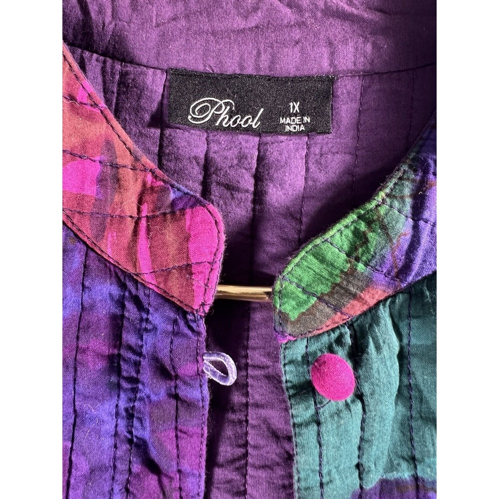 Vintage Patchwork Reversible Jacket Coat Colorblock‎ Artsy Chore 90s Boho Sz 1x - Picture 4 of 10